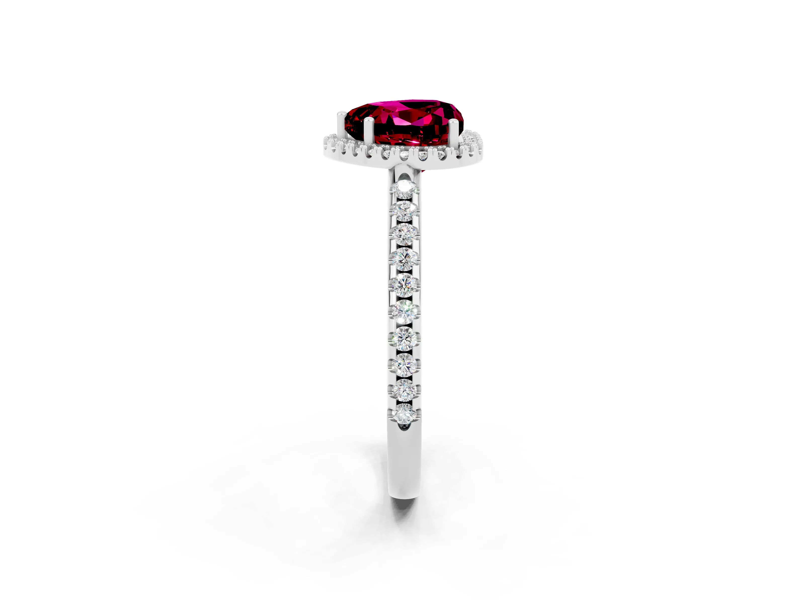 White gold Heart Cut Garnet Pavé Halo Ring with Four-Prong Setting_14