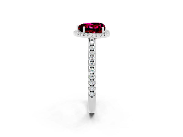 Silver Heart Cut Garnet Pavé Halo Ring with Four-Prong Setting