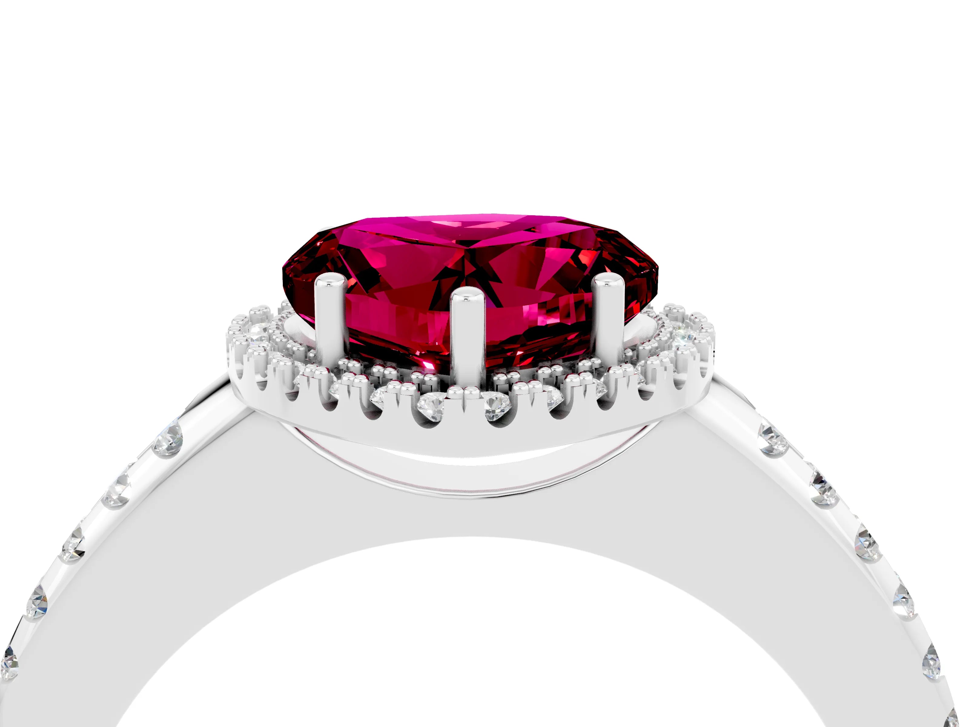 White gold Heart Cut Garnet Pavé Halo Ring with Four-Prong Setting_16