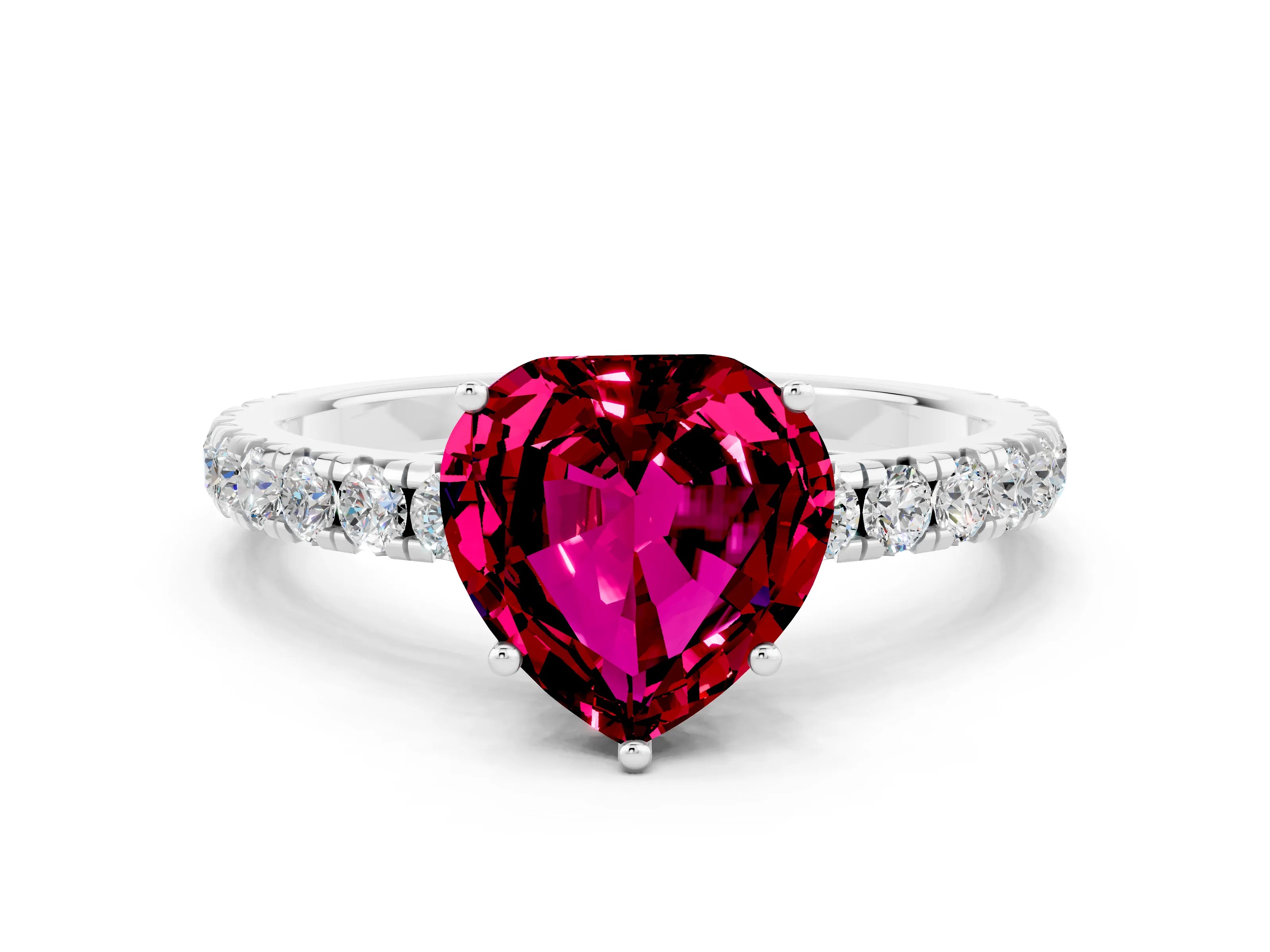 White gold Heart Cut Garnet Pavé Solitaire Engagement Ring with Four-Prong Setting_12