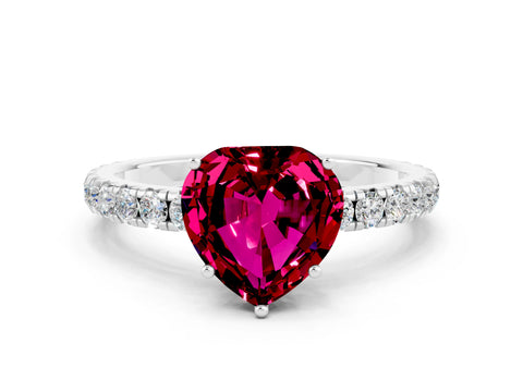 White gold Heart Cut Garnet Pavé Solitaire Engagement Ring with Four-Prong Setting_12