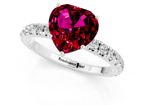 White gold Heart Cut Garnet Pavé Solitaire Engagement Ring with Four-Prong Setting_13
