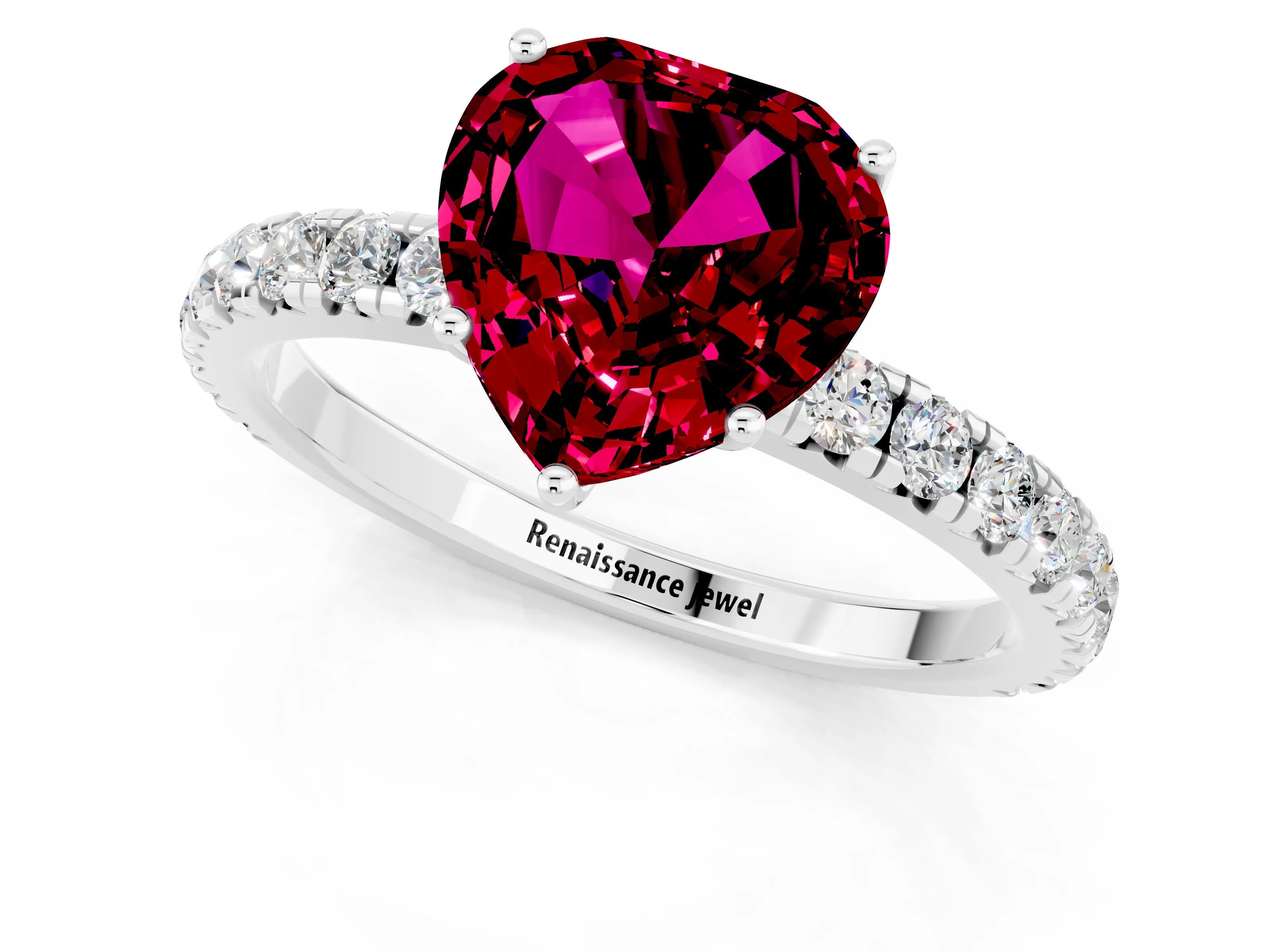 White gold Heart Cut Garnet Pavé Solitaire Engagement Ring with Four-Prong Setting_13