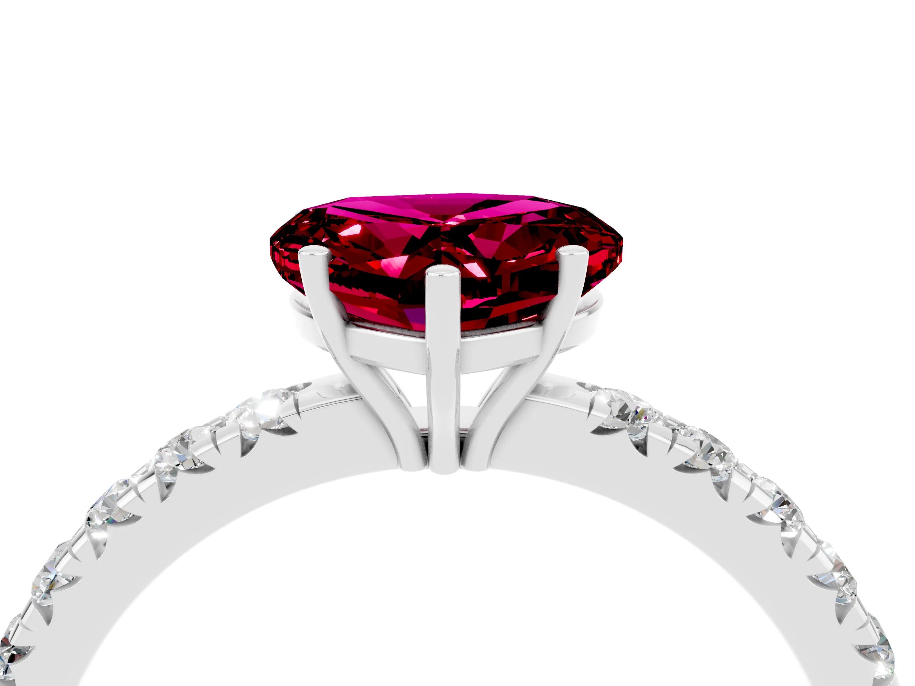 White gold Heart Cut Garnet Pavé Solitaire Engagement Ring with Four-Prong Setting_16