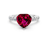 White gold Heart Cut Garnet Pavé Solitaire Ring with Round Band and Prong Setting_36