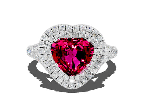White gold Heart Cut Garnet Pavé Split Shank Double Halo Engagement Ring