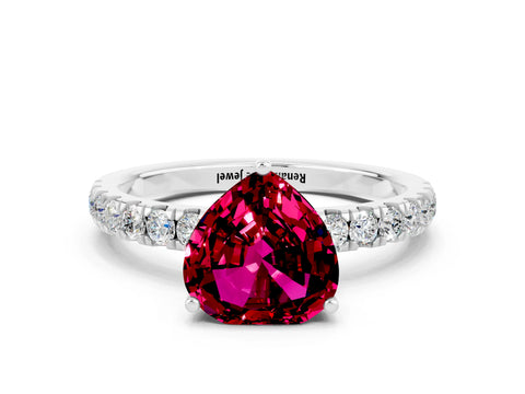 White gold Heart Cut Garnet Pave Band Solitaire Ring with Four-Prong Setting_24