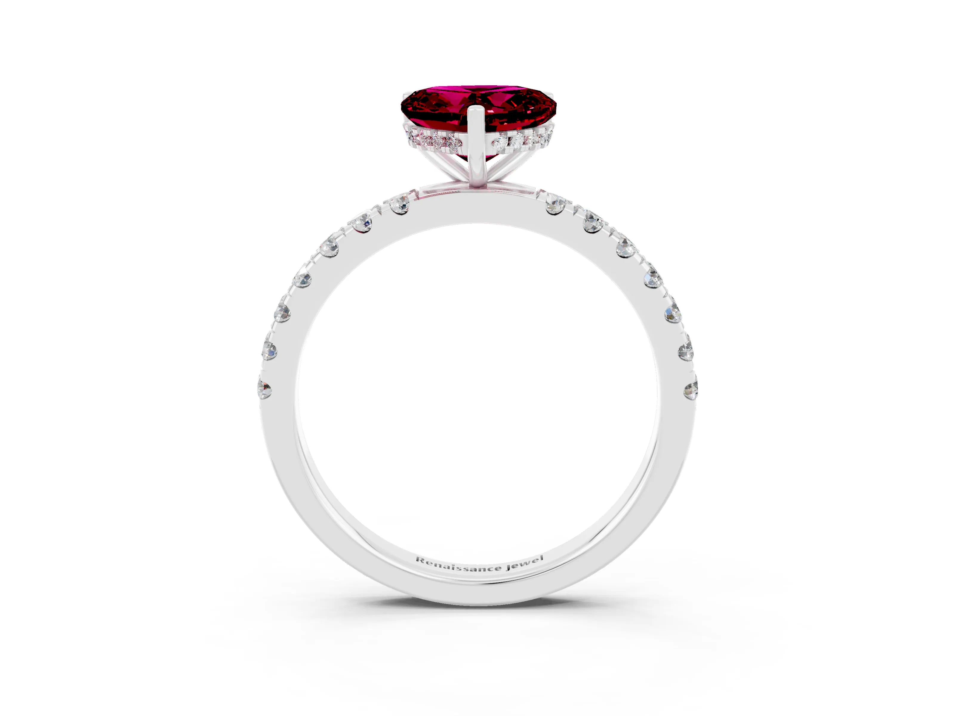 White gold Heart Cut Garnet Pave Band Solitaire Ring with Four-Prong Setting_27