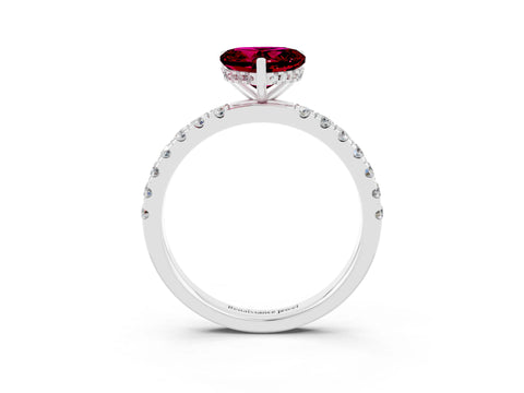 White gold Heart Cut Garnet Pave Band Solitaire Ring with Four-Prong Setting_27