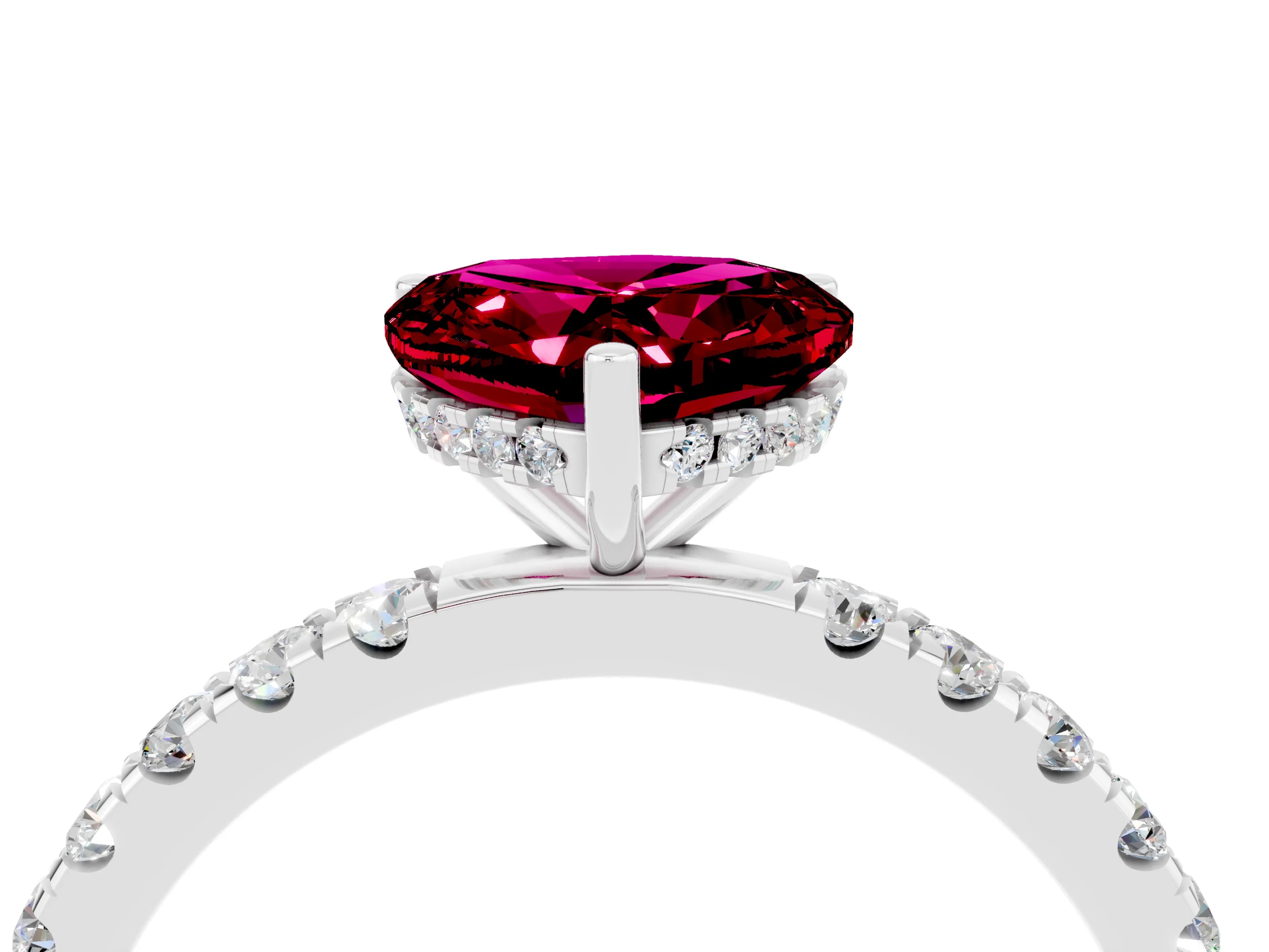 White gold Heart Cut Garnet Pave Band Solitaire Ring with Four-Prong Setting_28