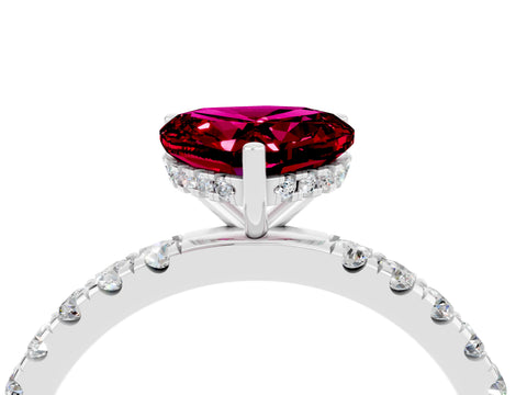 White gold Heart Cut Garnet Pave Band Solitaire Ring with Four-Prong Setting_28