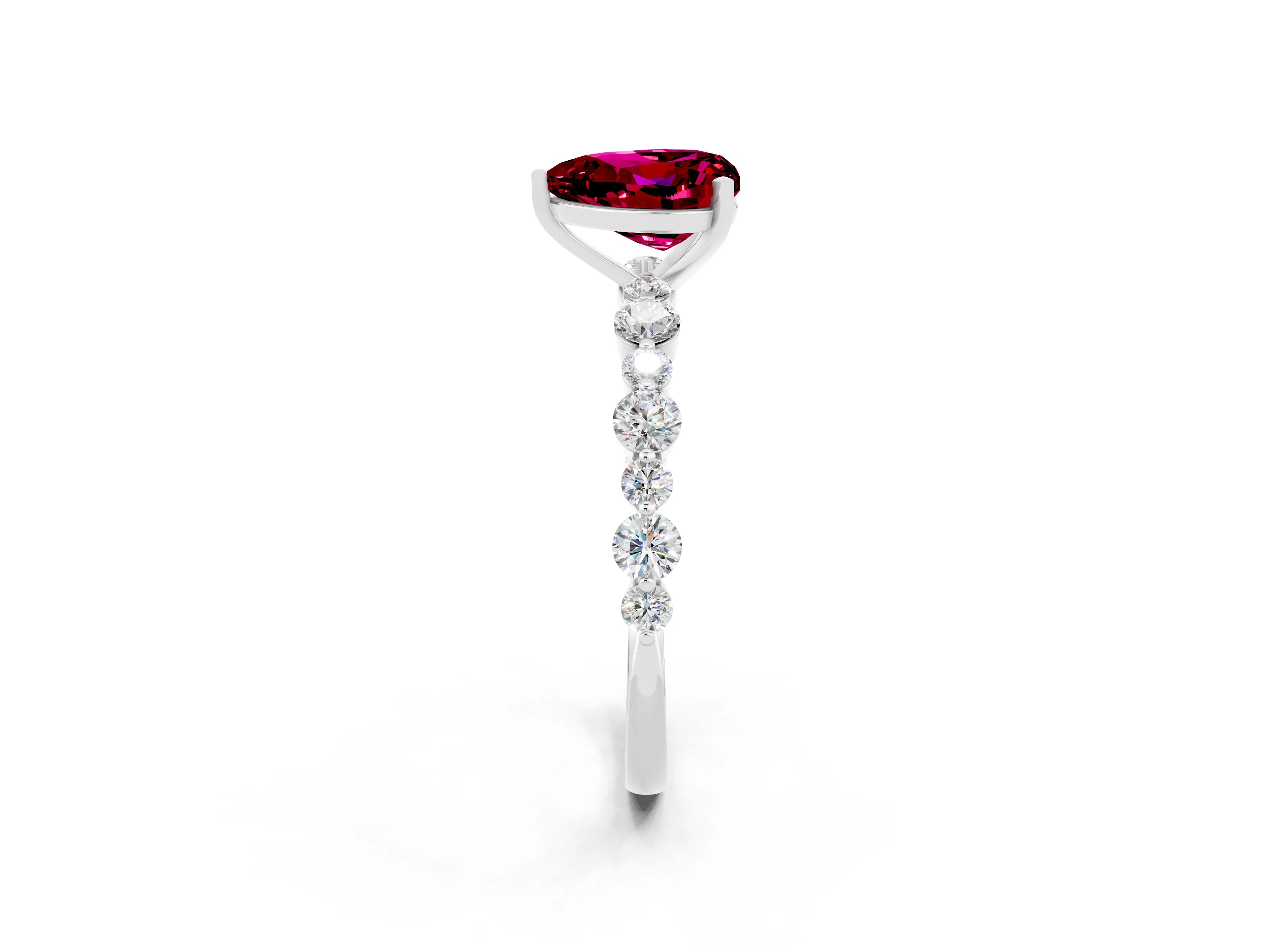 White gold Heart Cut Garnet Prong Set Engagement Ring with Pavé Band_2