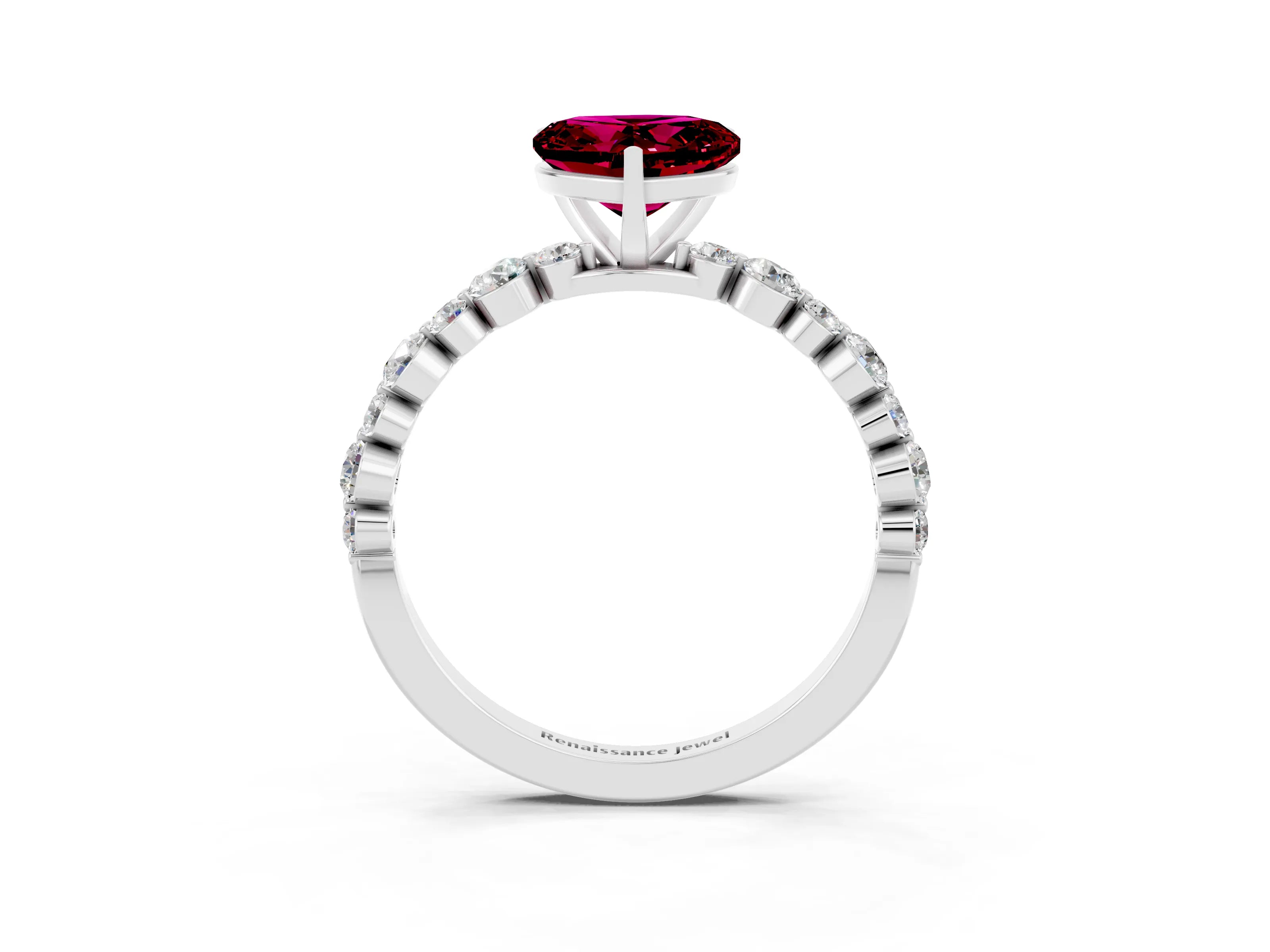 White gold Heart Cut Garnet Prong Set Engagement Ring with Pavé Band_3