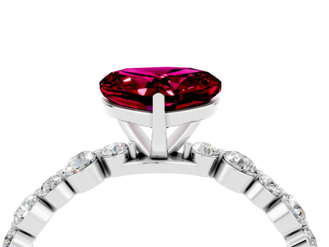 White gold Heart Cut Garnet Prong Set Engagement Ring with Pavé Band_4