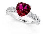 White gold Heart Cut Garnet Prong Setting with Side Stones on a Pave Band_1