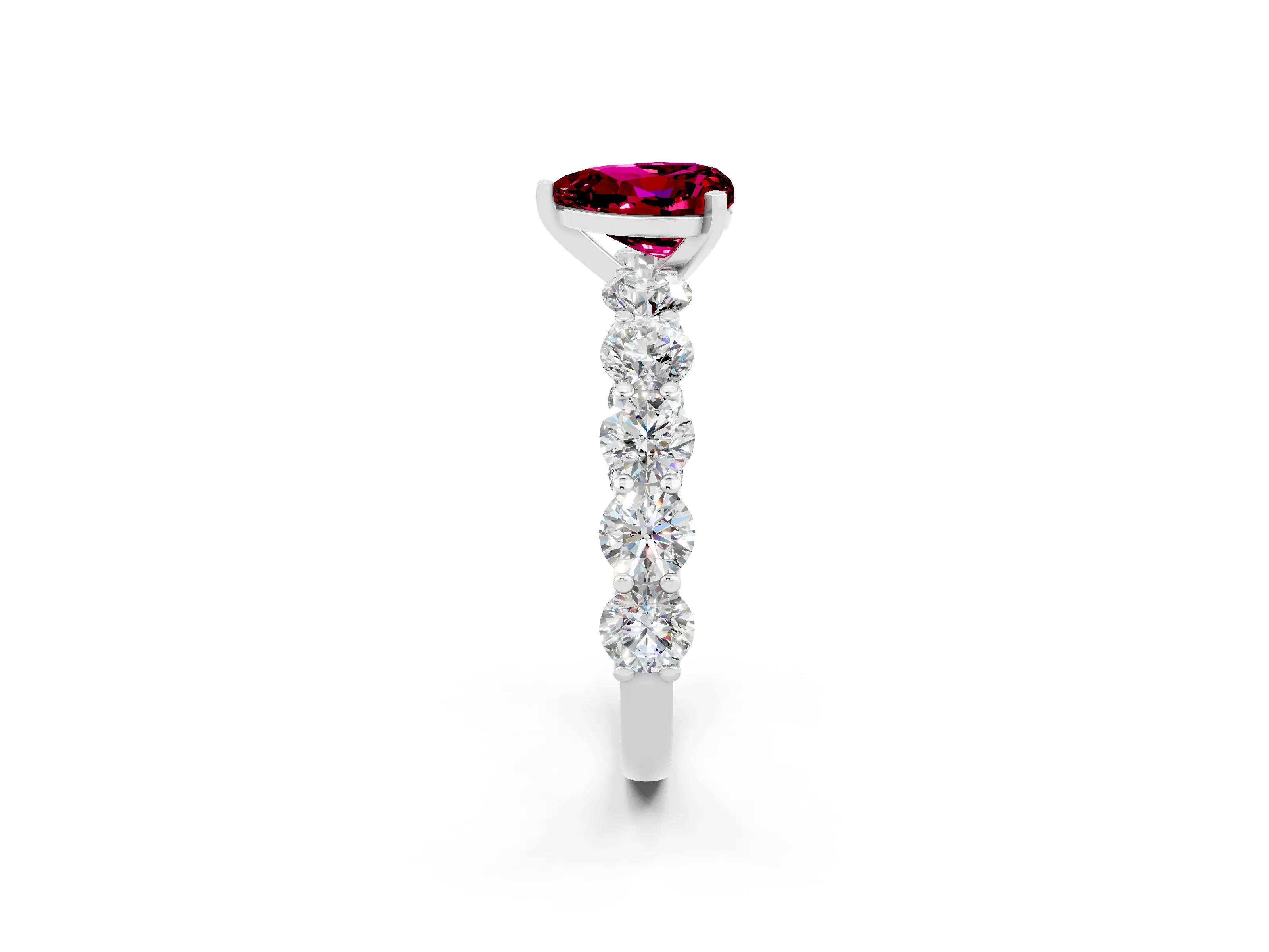 White gold Heart Cut Garnet Prong Setting with Side Stones on a Pave Band_2