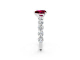 White gold Heart Cut Garnet Prong Setting with Side Stones on a Pave Band_2