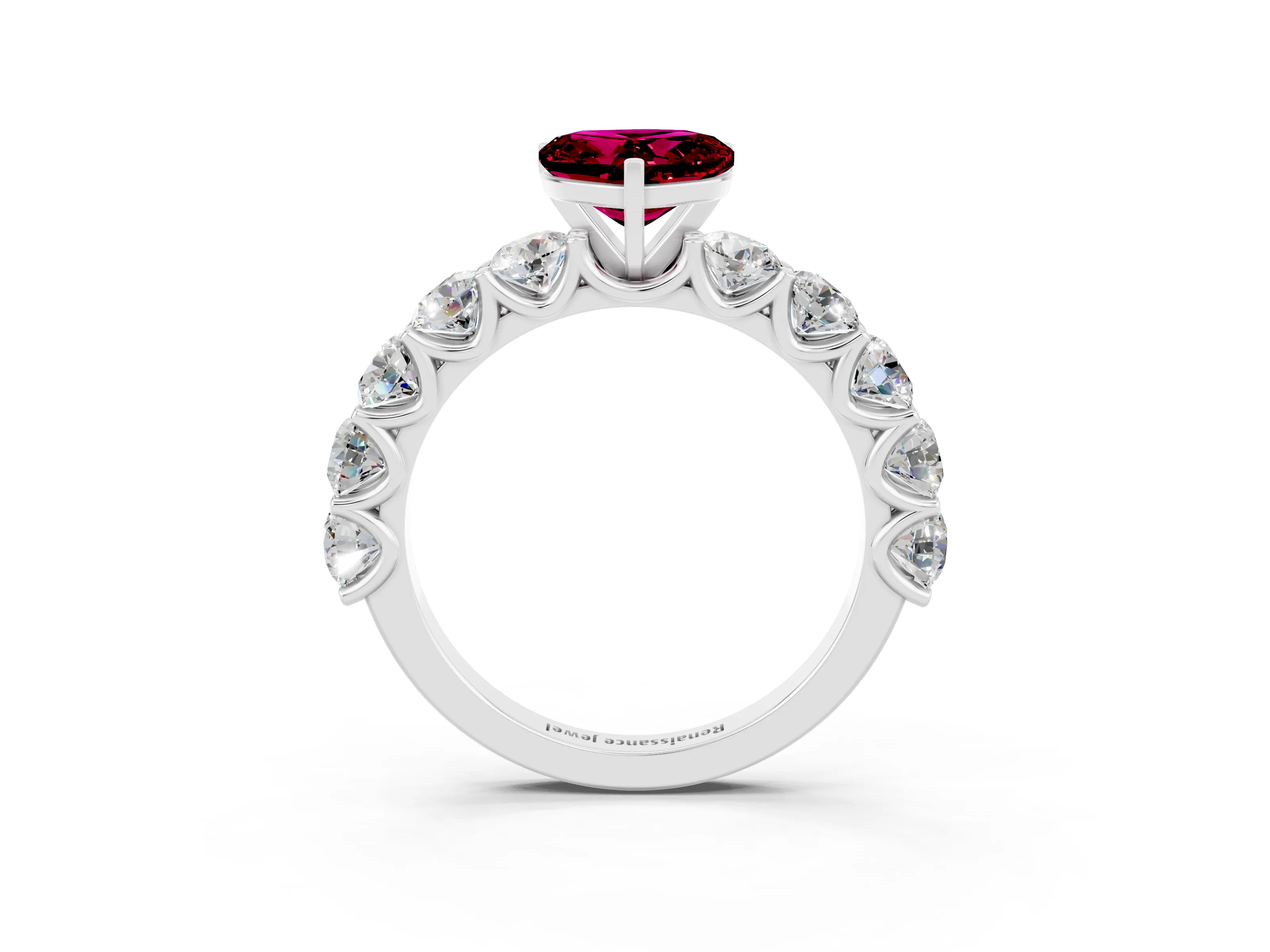 White gold Heart Cut Garnet Prong Setting with Side Stones on a Pave Band_3