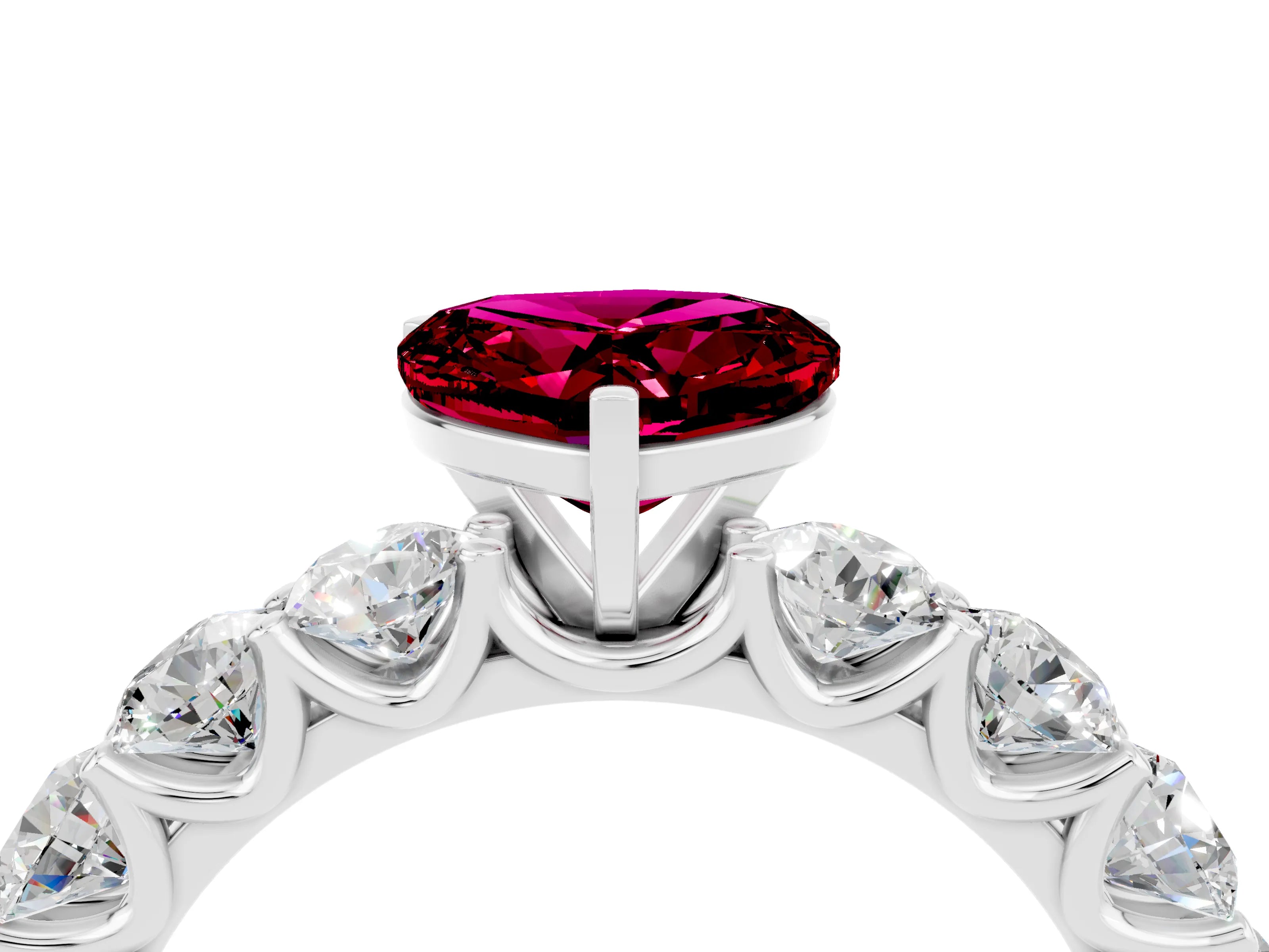 White gold Heart Cut Garnet Prong Setting with Side Stones on a Pave Band_4