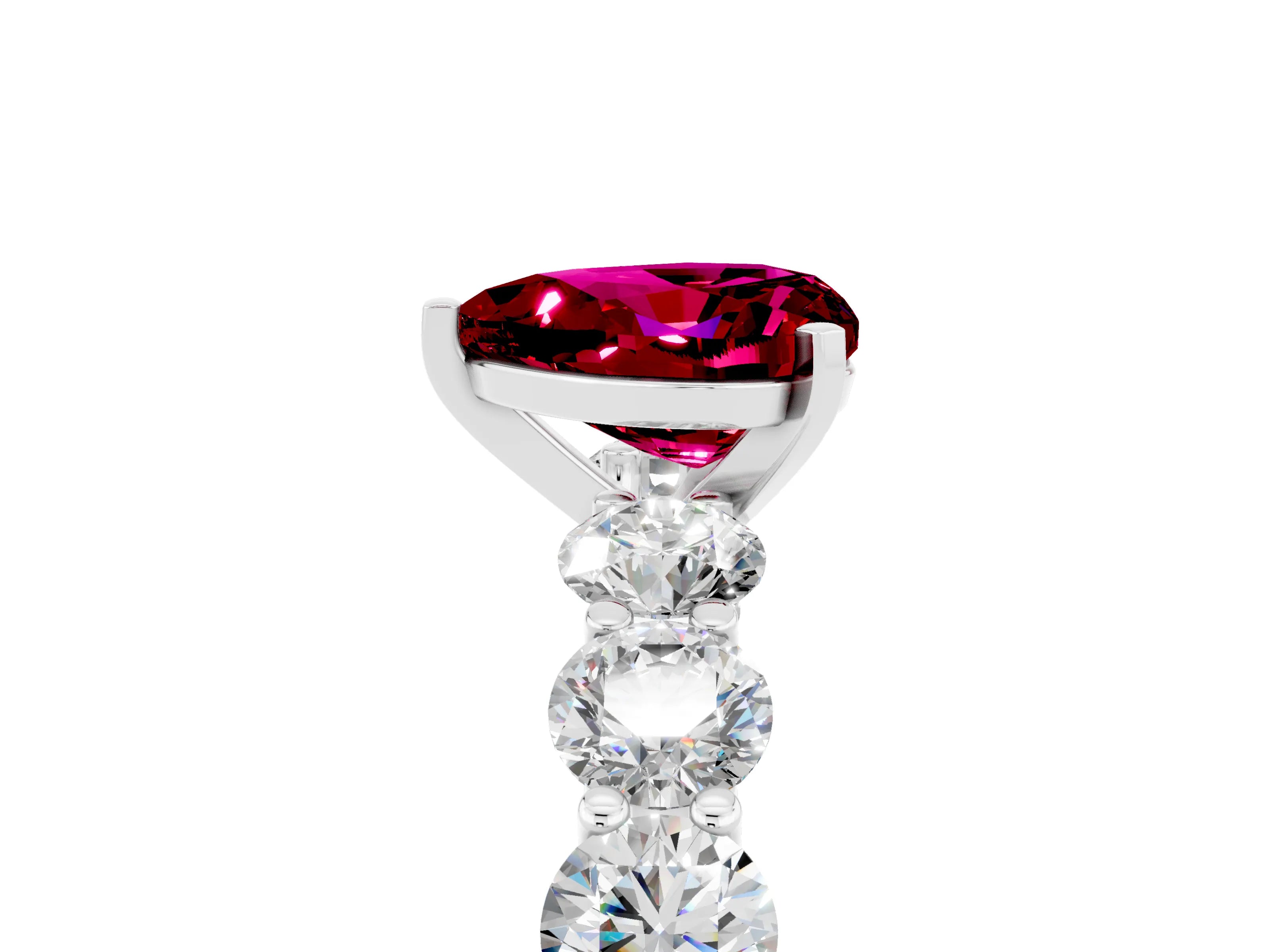 White gold Heart Cut Garnet Prong Setting with Side Stones on a Pave Band_5