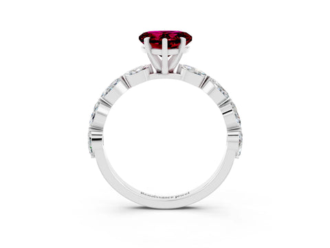 White gold Heart Cut Garnet Ring with Marquise Side Stones and Prong Setting_3