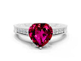 White gold Heart Cut Garnet Ring with Milgrain Pavé Band and Four-Prong Setting_12