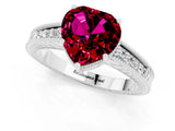 White gold Heart Cut Garnet Ring with Milgrain Pavé Band and Four-Prong Setting_13