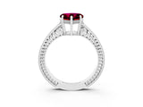 White gold Heart Cut Garnet Ring with Milgrain Pavé Band and Four-Prong Setting_15