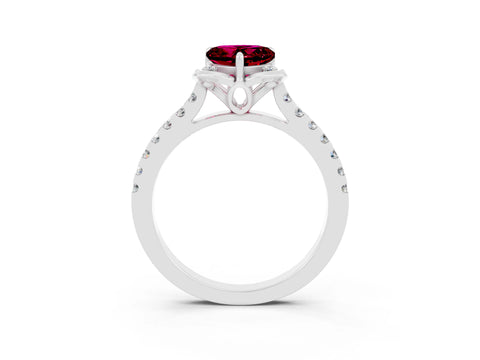 White gold Heart Cut Garnet Ring with Pavé Band and Floral Prong Setting_3