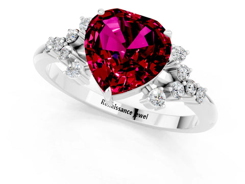 White gold Heart Cut Garnet Ring with Side Stones and Four-Prong Setting_37