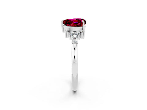 White gold Heart Cut Garnet Ring with Side Stones and Four-Prong Setting_38