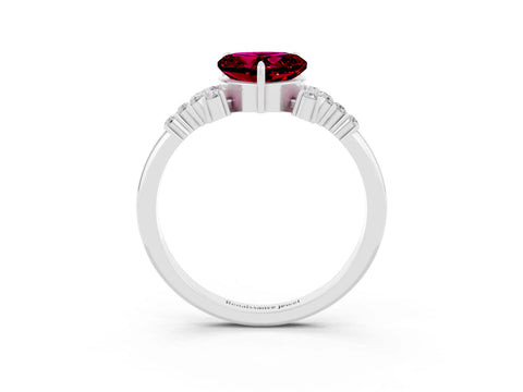 White gold Heart Cut Garnet Ring with Side Stones and Four-Prong Setting_39
