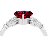 White gold Heart Cut Garnet Ring with Side Stones and Four-Prong Setting_40
