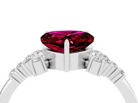 White gold Heart Cut Garnet Ring with Side Stones and Four-Prong Setting_40