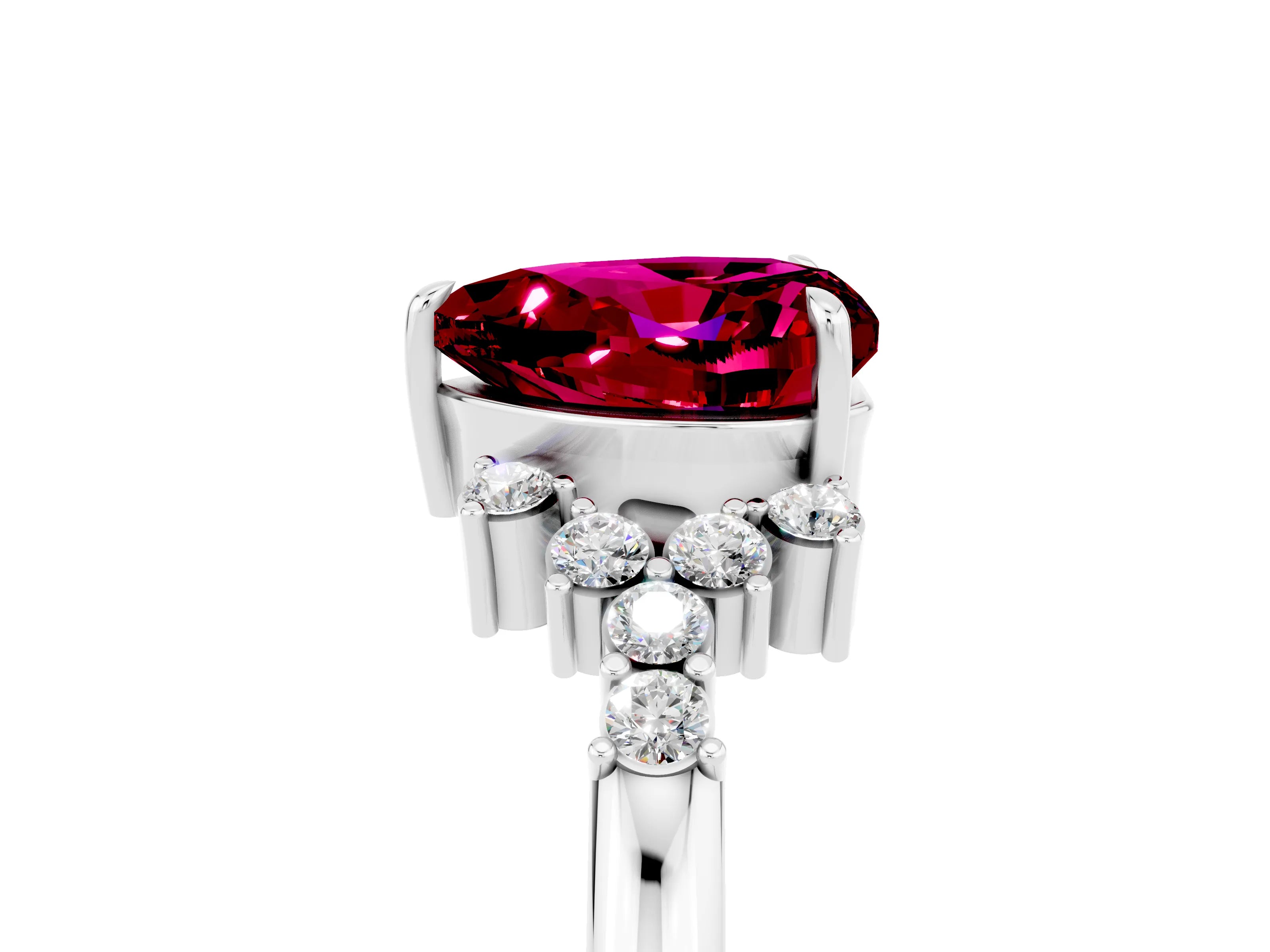 White gold Heart Cut Garnet Ring with Side Stones and Four-Prong Setting_41