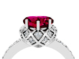 White gold Heart Cut Garnet Scalloped Halo Engagement Ring with Round Shared Prong Band_28