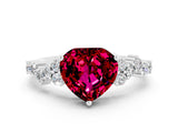 White gold Heart Cut Garnet Scattered Round Accent Ring with Prong Setting_24
