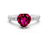 White gold Heart Cut Garnet Side Stone Solitaire Ring with Round  and Four-Prong Setting_48