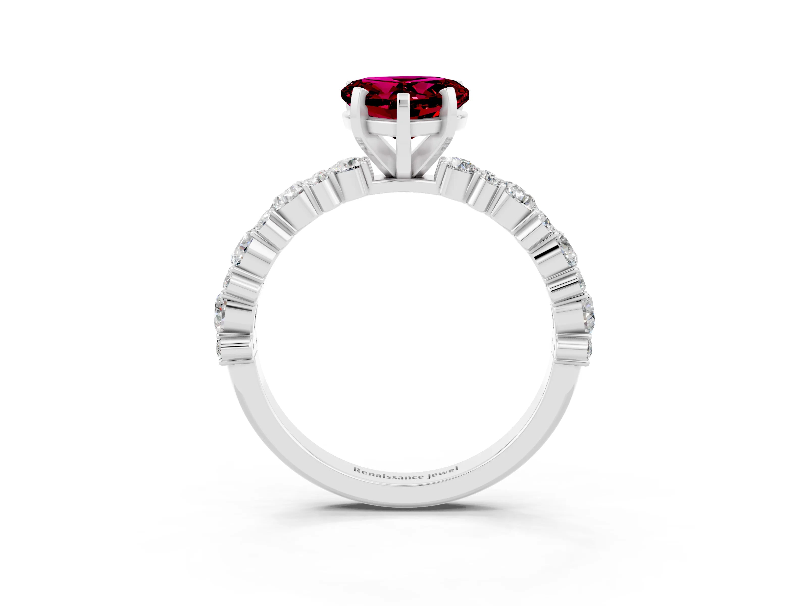 White gold Heart Cut Garnet Side Stone Solitaire Ring with Round  and Four-Prong Setting_51