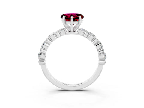 White gold Heart Cut Garnet Side Stone Solitaire Ring with Round  and Four-Prong Setting_51