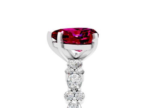 White gold Heart Cut Garnet Side Stone Solitaire Ring with Round  and Four-Prong Setting_53