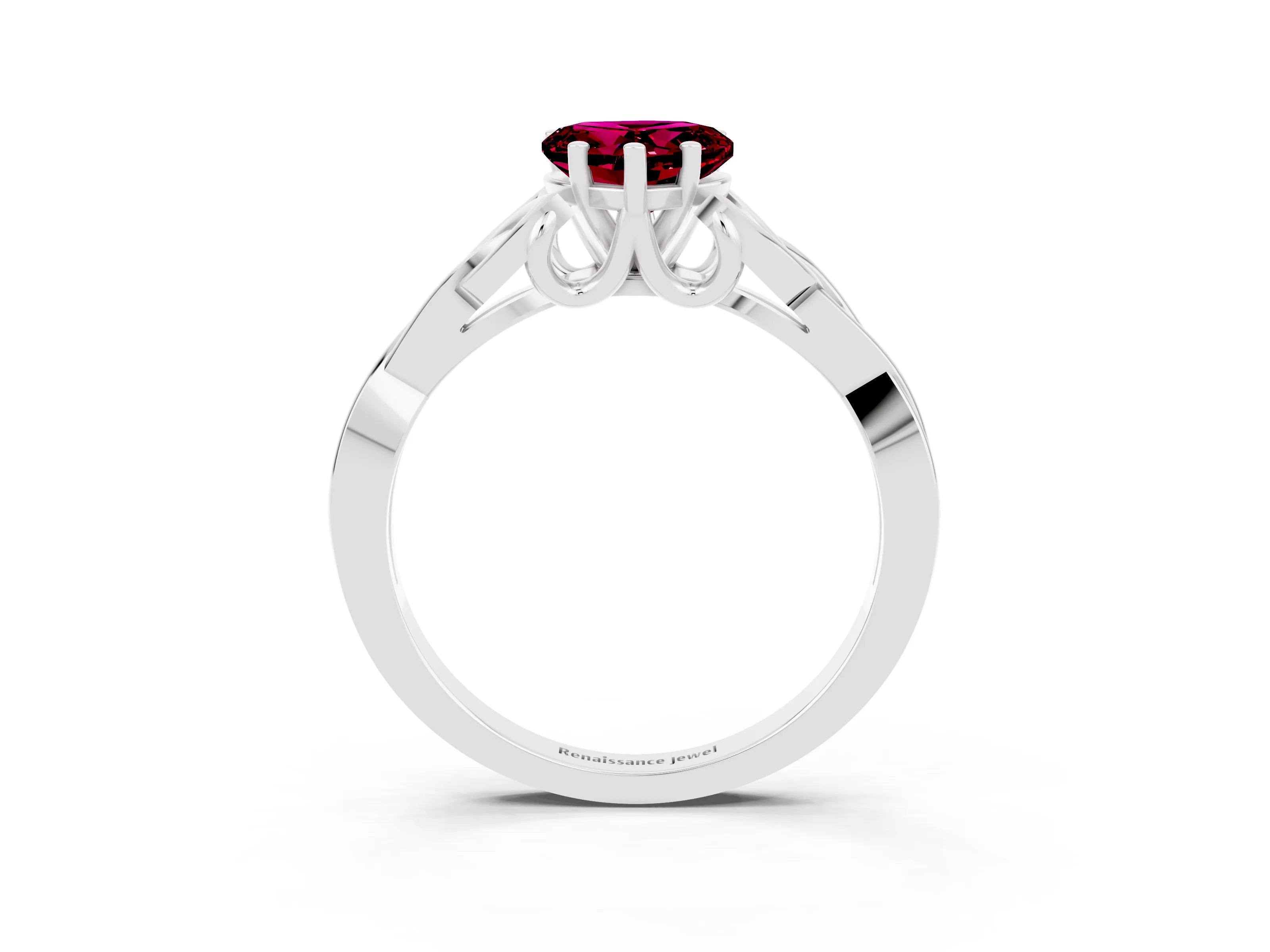 White gold Heart Cut Garnet Solitaire Celtic Knot Ring with Four-Prong Setting_15