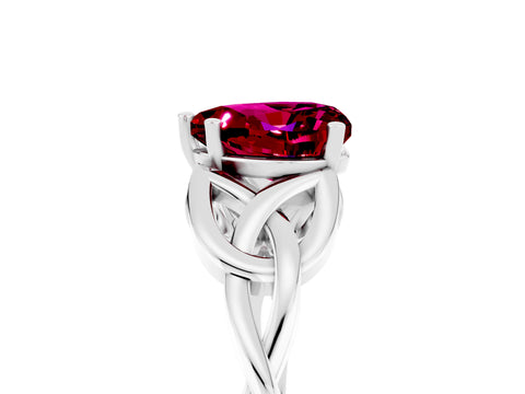White gold Heart Cut Garnet Solitaire Celtic Knot Ring with Four-Prong Setting_17