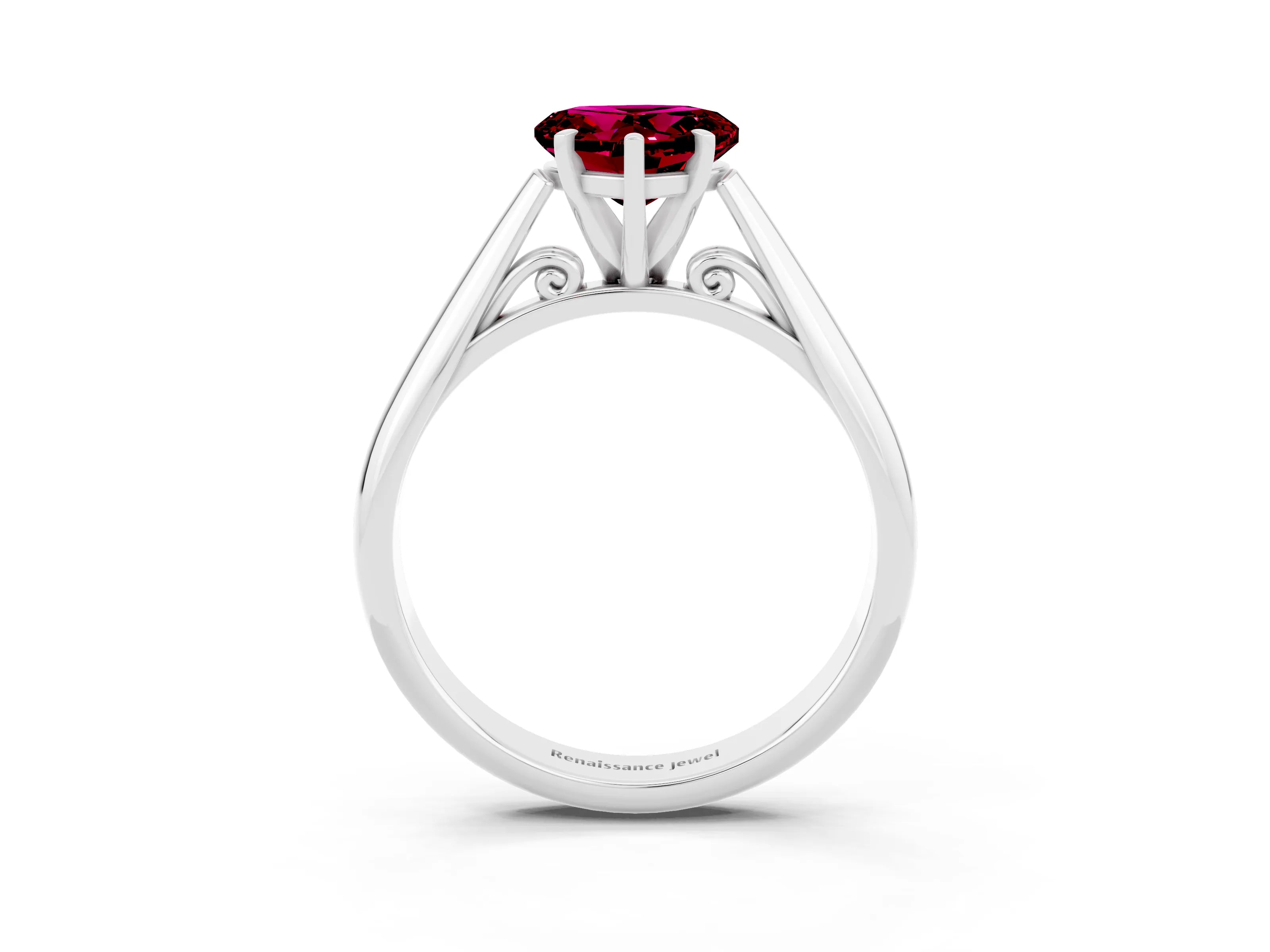 White gold Heart Cut Garnet Solitaire Engagement Ring with Cathedral Setting and Four-Prong Mount_63