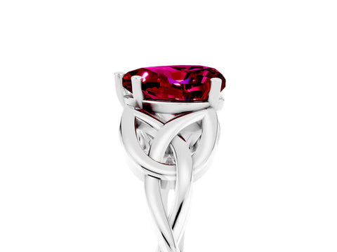 White gold Heart Cut Garnet Solitaire Engagement Ring with Celtic Knot Band and Four-Prong Setting_5