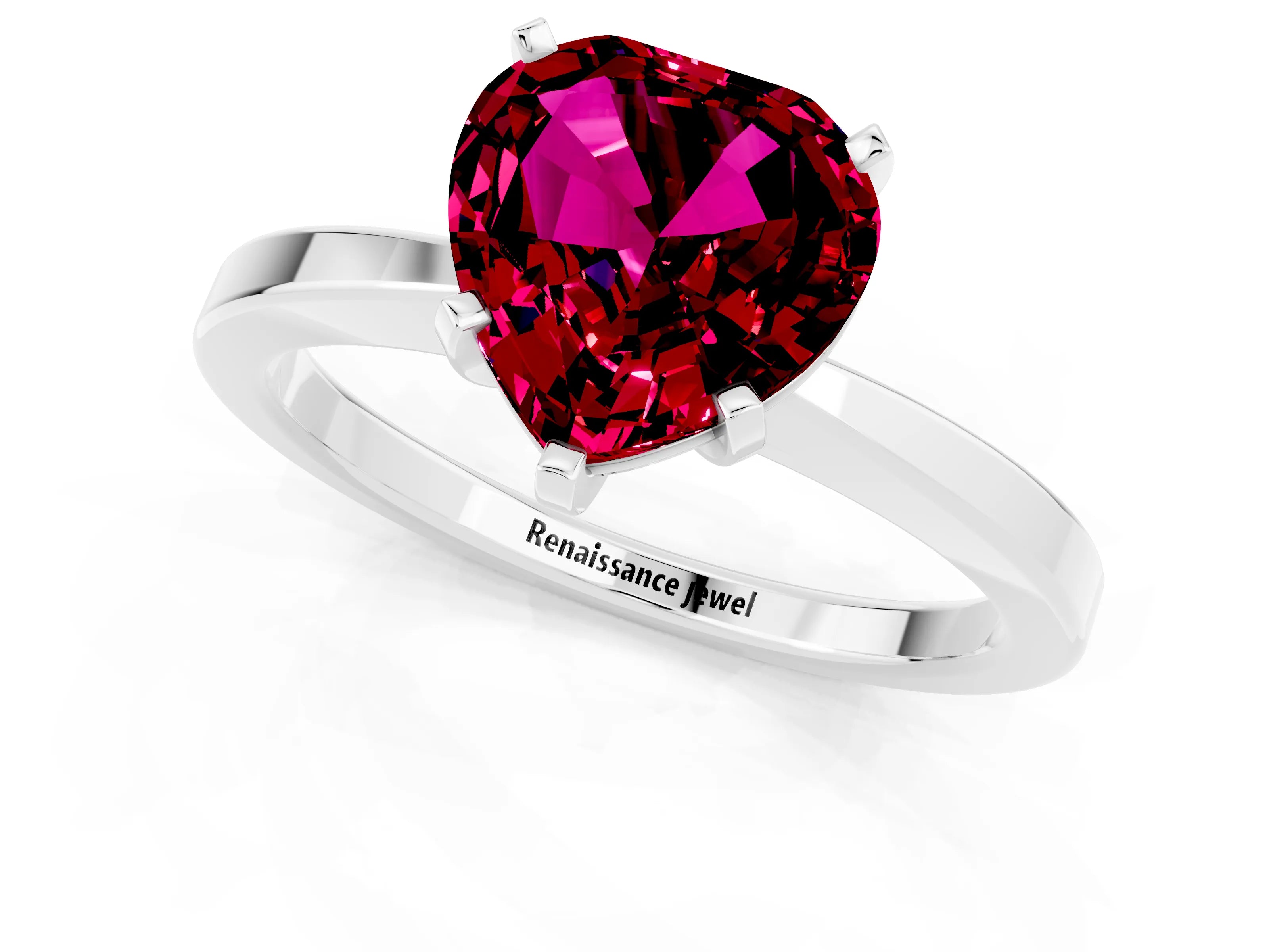 White gold Heart Cut Garnet Solitaire Engagement Ring with Classic Band and Four-Prong Setting_25