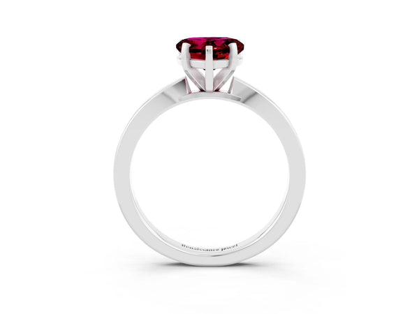 Platinum Heart Cut Garnet Solitaire Engagement Ring with Classic Band and Four-Prong Setting