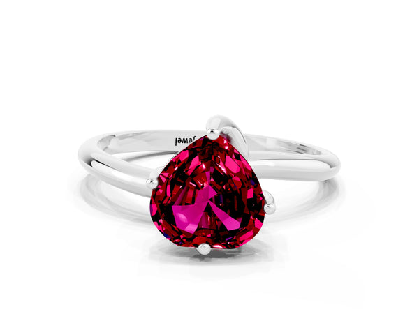 Platinum Heart Cut Garnet Solitaire Engagement Ring with Four-Prong Setting and Classic Band