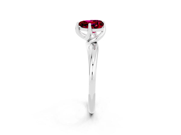 Platinum Heart Cut Garnet Solitaire Engagement Ring with Four-Prong Setting and Classic Band