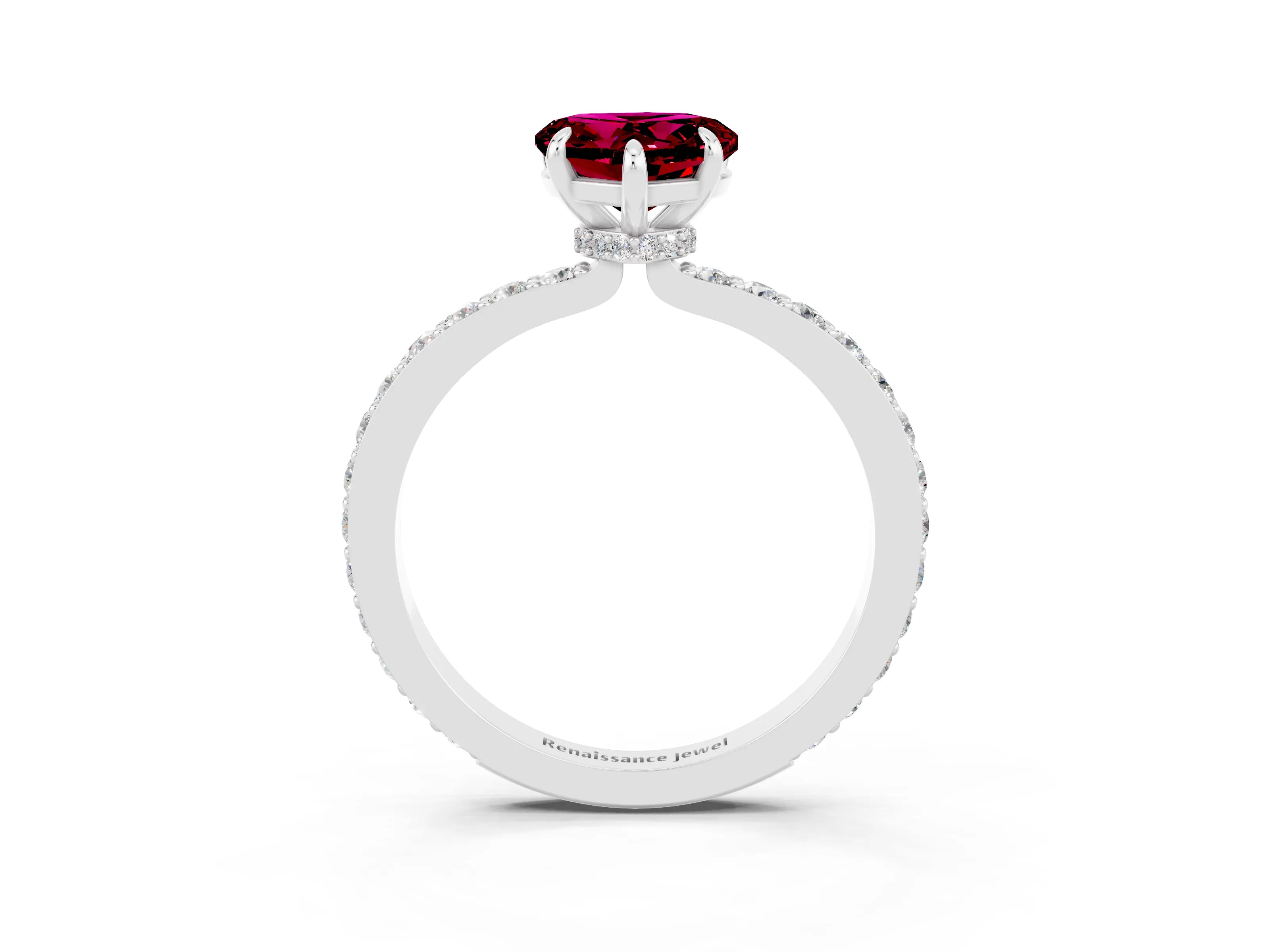 White gold Heart Cut Garnet Solitaire Engagement Ring with Pavé Band and Four-Prong Setting_3